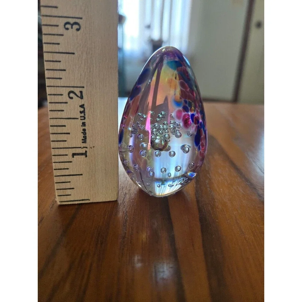 Vtg. 1991 Glass Eye Studio GES Iridescent Egg-Shaped Paperweight Signed